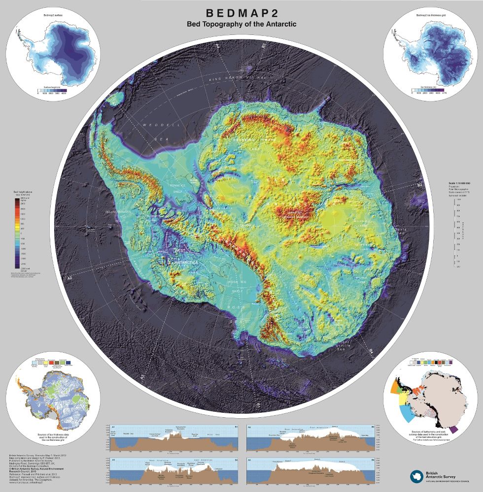 Bedmap2 - Bed topography of Antarctica Map