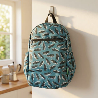 Foldaway penguin backpack made from recycled bottles
